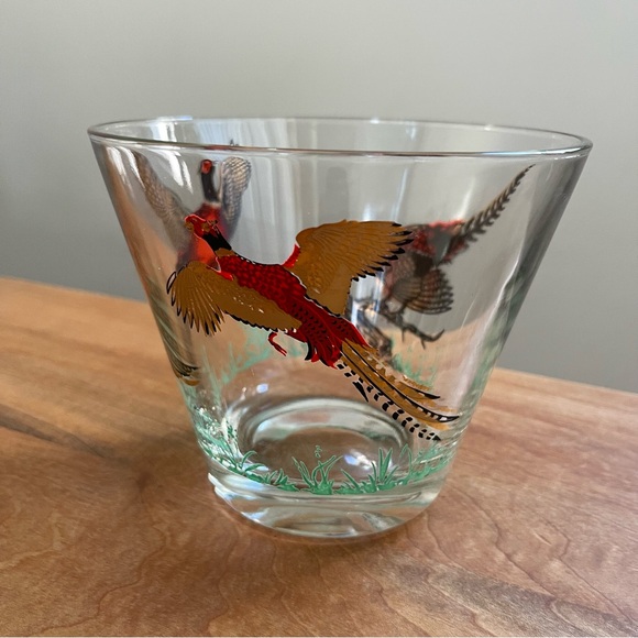 Vintage MCM Hazel Atlas Federal Glass Pheasant Ice Bucket Bird Gold Bar Cocktail - Picture 4 of 9